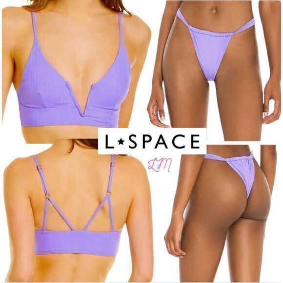 L Space Siren Bikini Top D Cup Gina Bitsy Bikini Bottom Large Amethyst‎ Purple - Picture 1 of 9